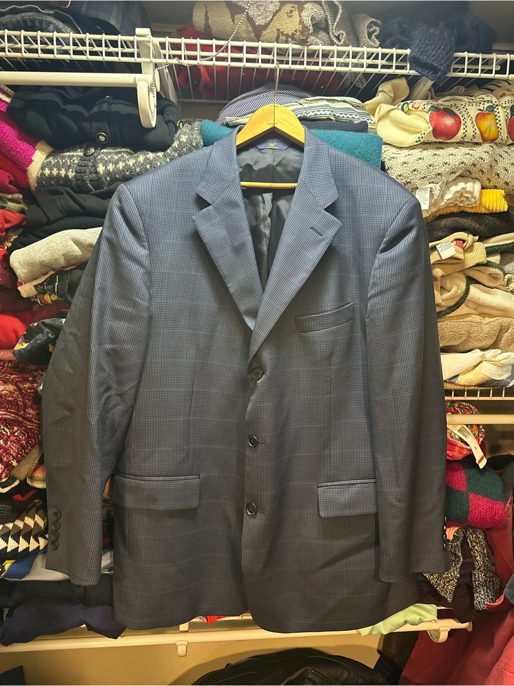 Brooks Brothers Mens Blue Sport Coat Blazer 44R Houndsooth Plaid Pattern